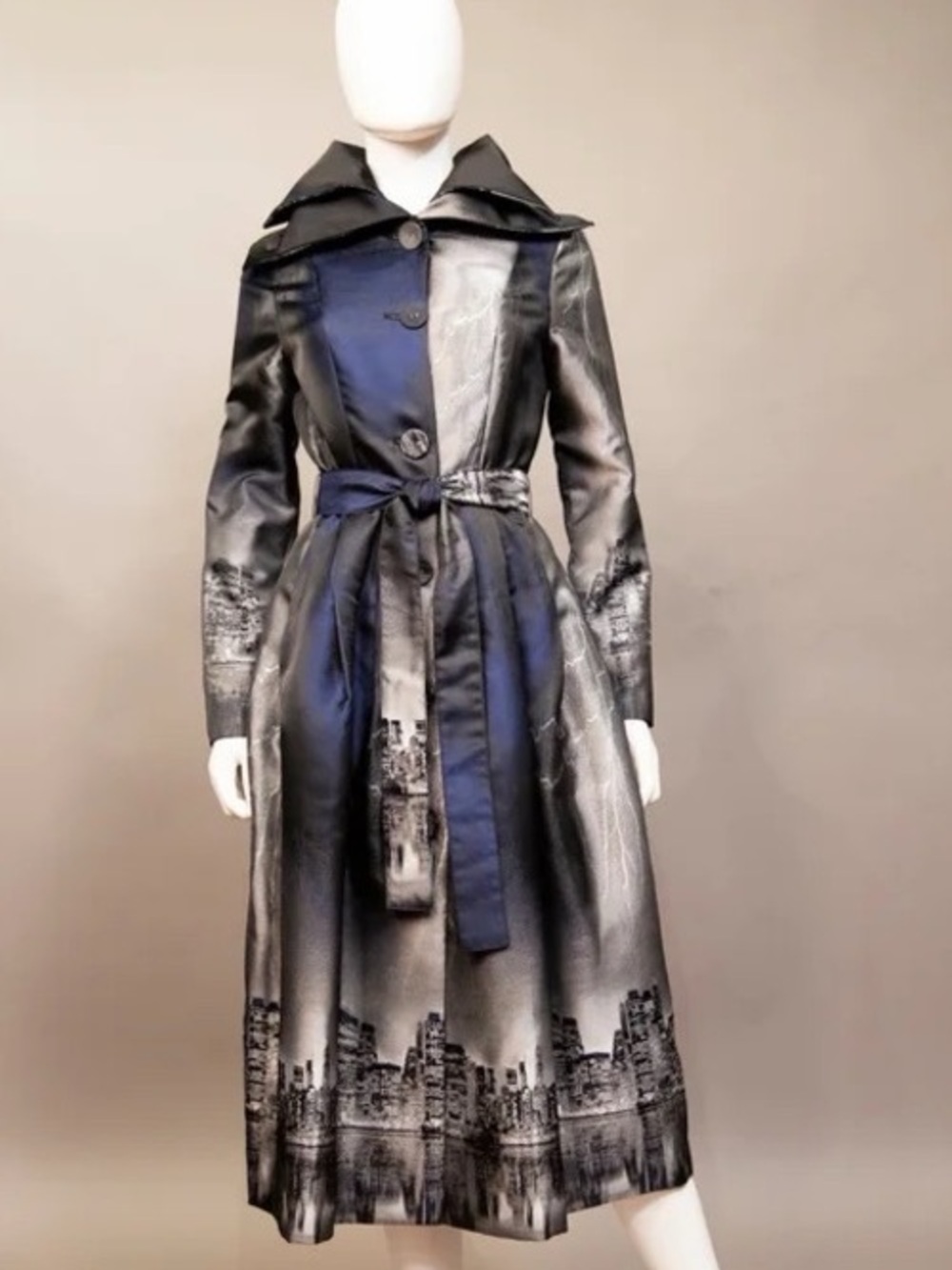 Samuel Dong Yarn Dyed Jacquard Coat in Midnight Manhattan Skyline Medium